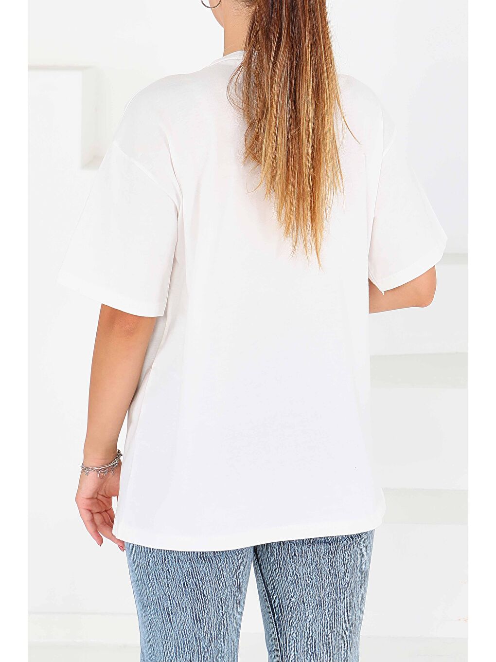 İncili Kısa Kollu T-Şhirt Beyaz - 27543-3