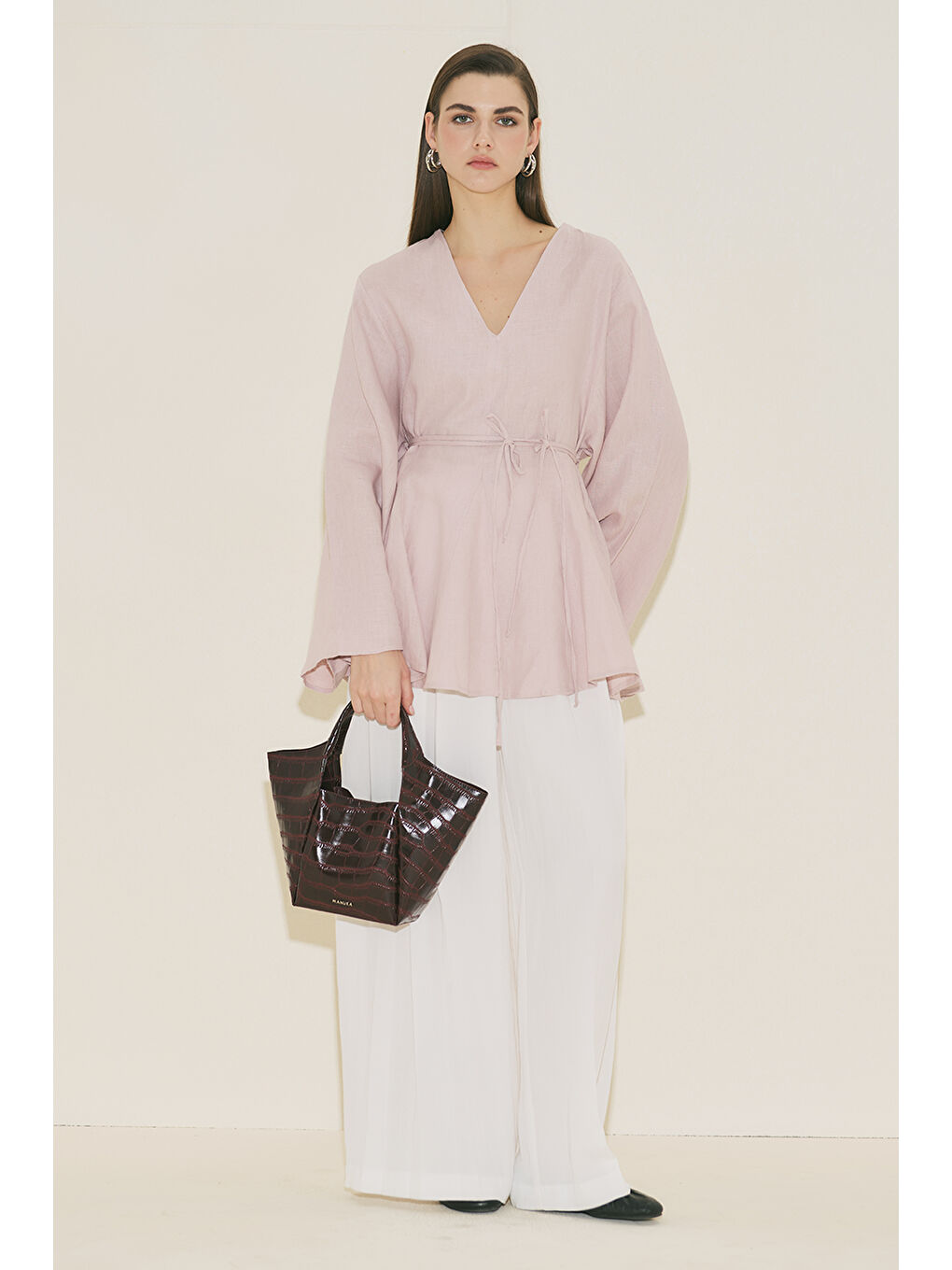 %100 Keten Volümlü Tunik Pembe-1