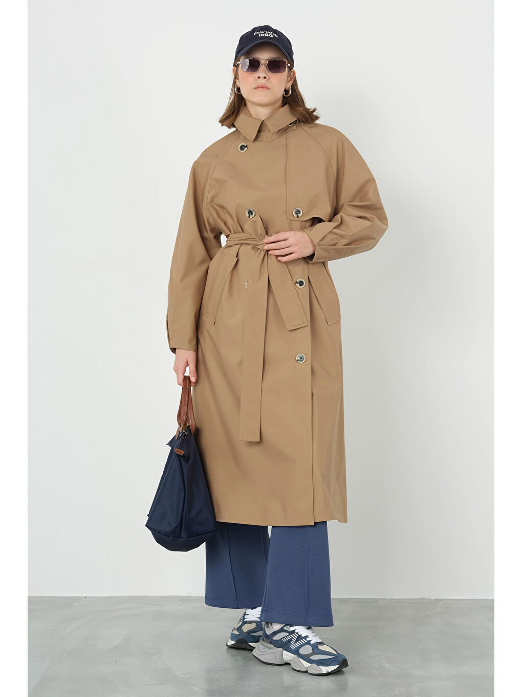 Kahverengi Fleto Cepli Astarlı Trençkot Camel