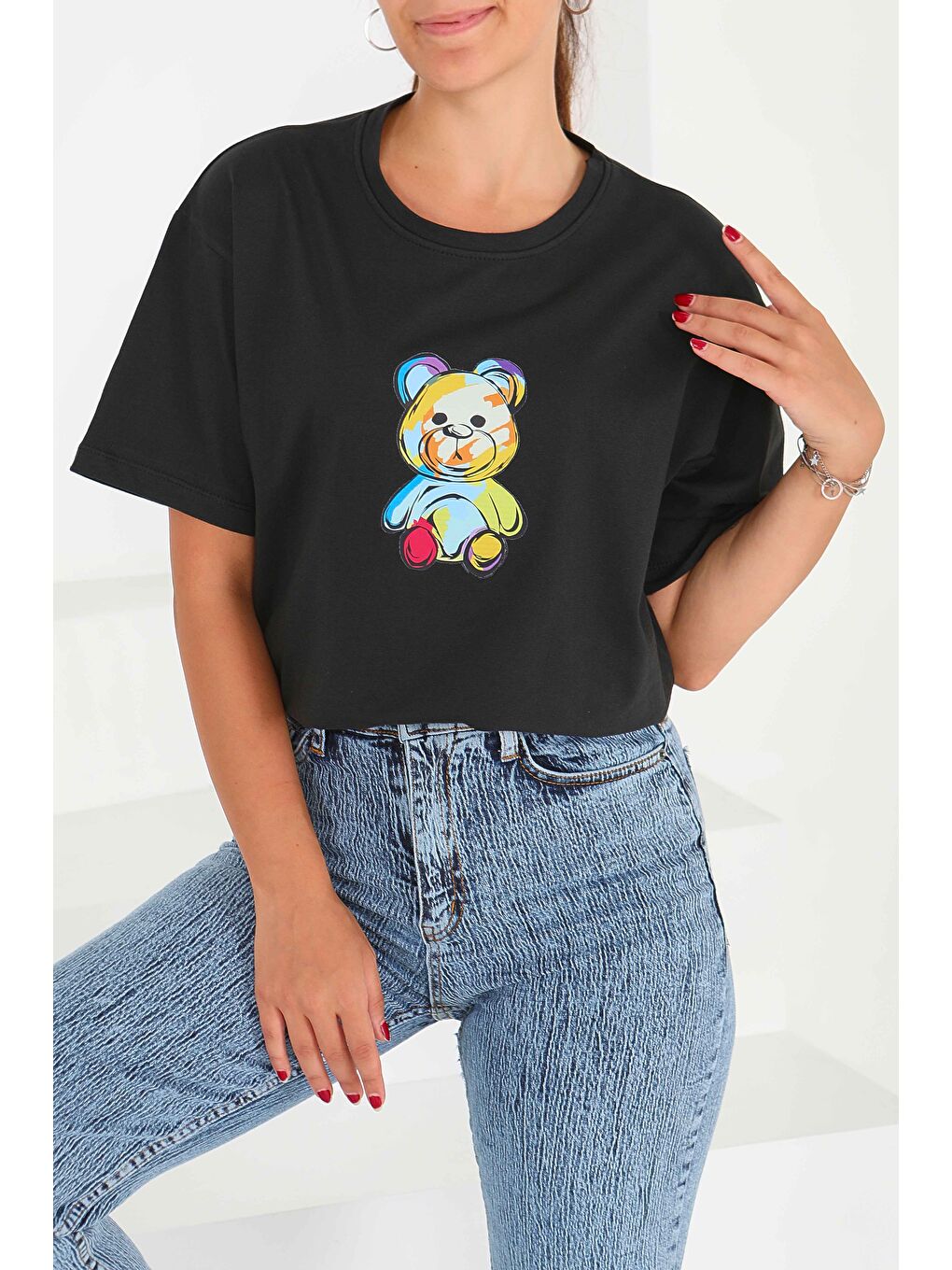 Baskılı Kısa Kollu T-Şhirt Siyah - 27545