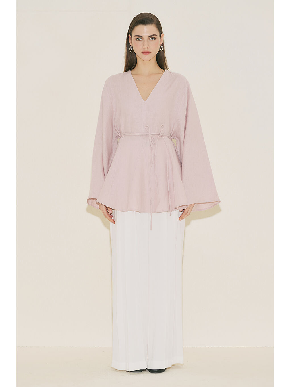 %100 Keten Volümlü Tunik Pembe-2
