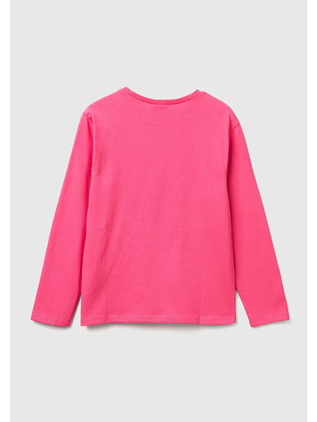 Kız Çocuk Pembe Önü Baskılı Logo Etiketi Detaylı Uzun Kollu T-shirt-1