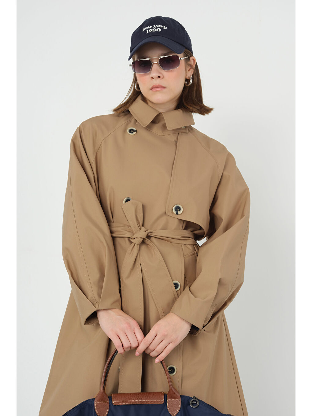 Kahverengi Fleto Cepli Astarlı Trençkot Camel-4