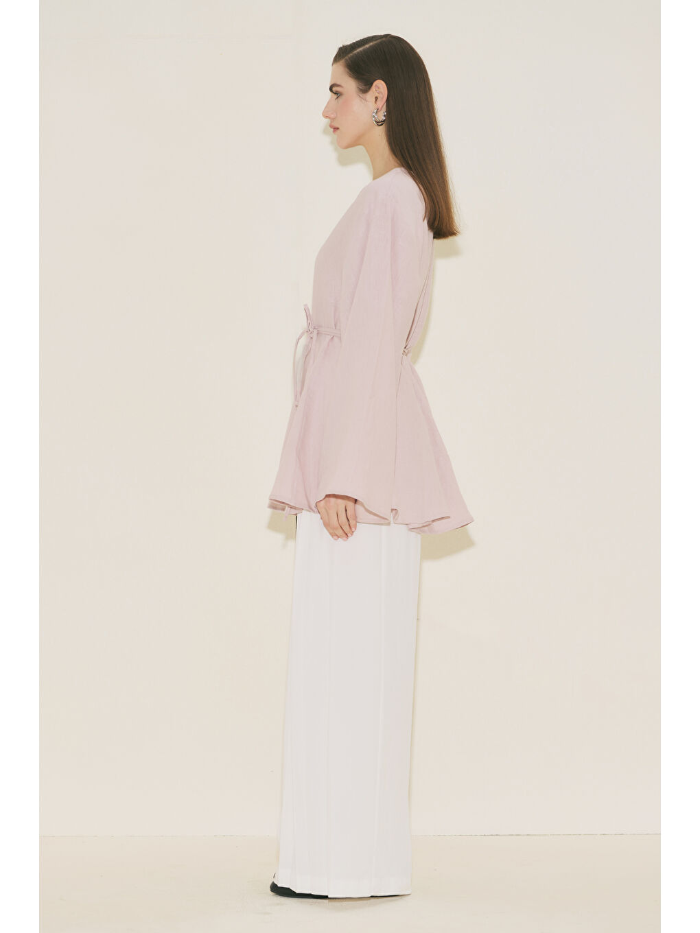 %100 Keten Volümlü Tunik Pembe-3