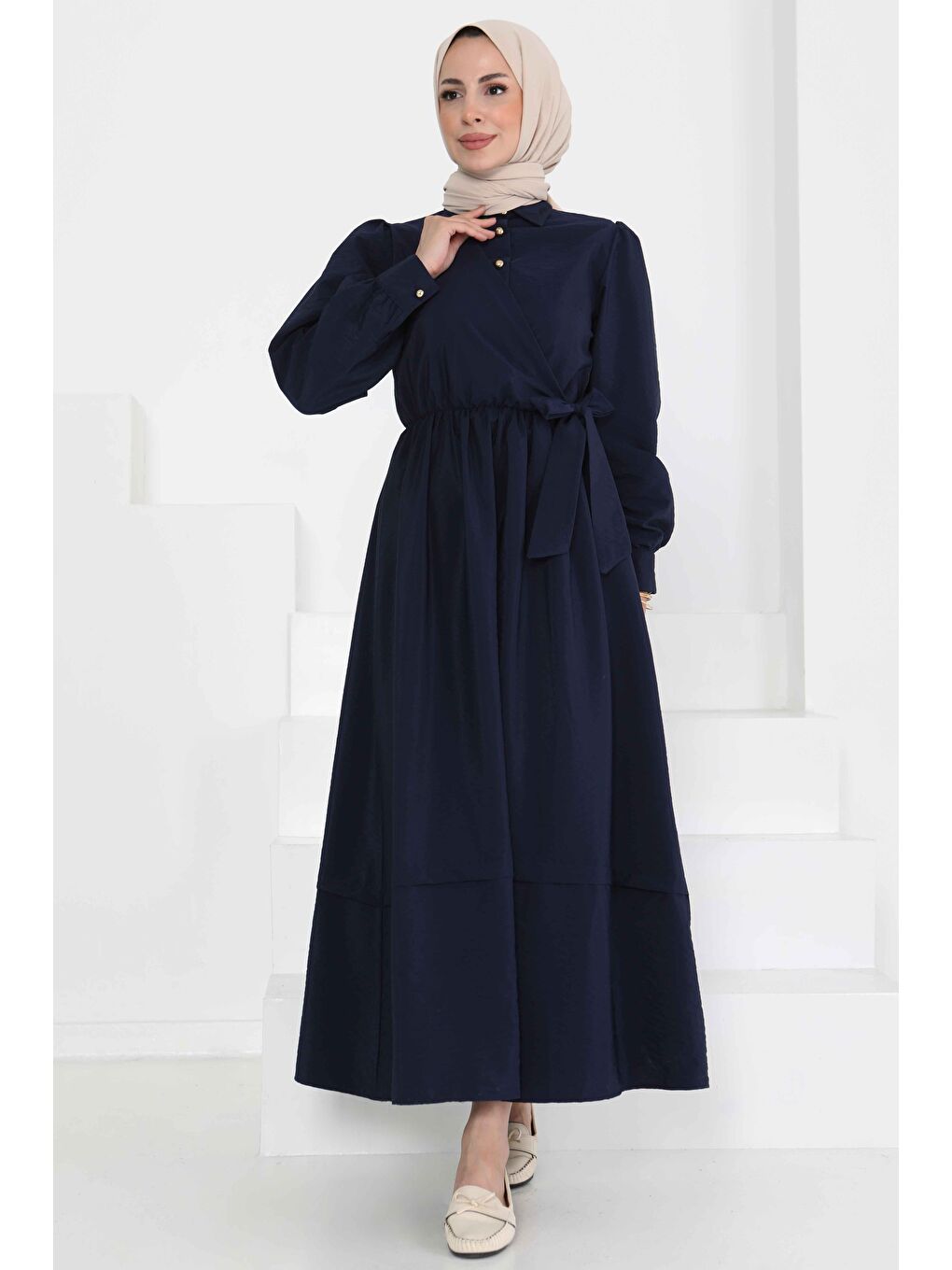 Bağlamalı Elbise Lacivert - 27186
