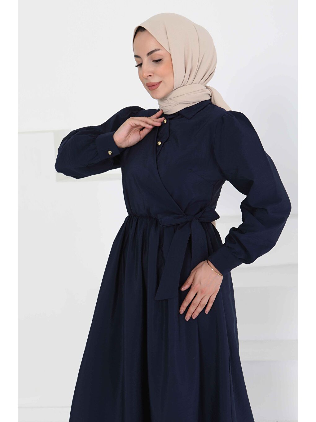 Bağlamalı Elbise Lacivert - 27186-1