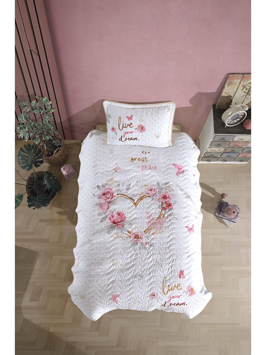 Bej %100 Pamuk Tek Kişilik Yatak Örtüsü Seti Dream