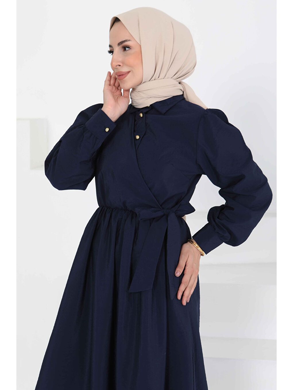 Bağlamalı Elbise Lacivert - 27186-3