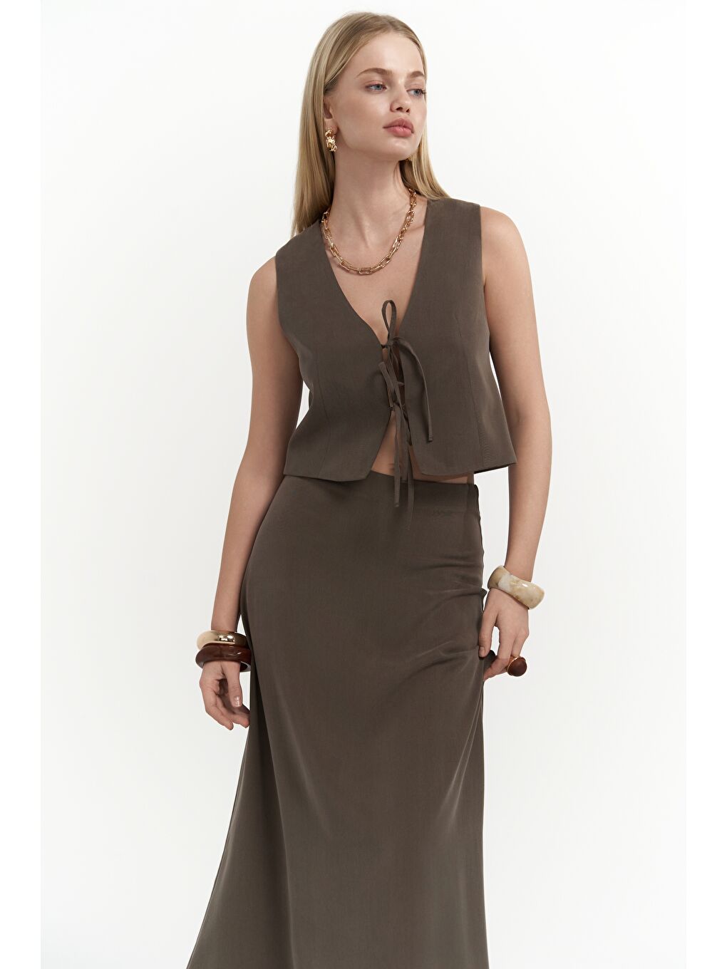 Kahverengi Orsha Kahve Yelek Etek Takım-4