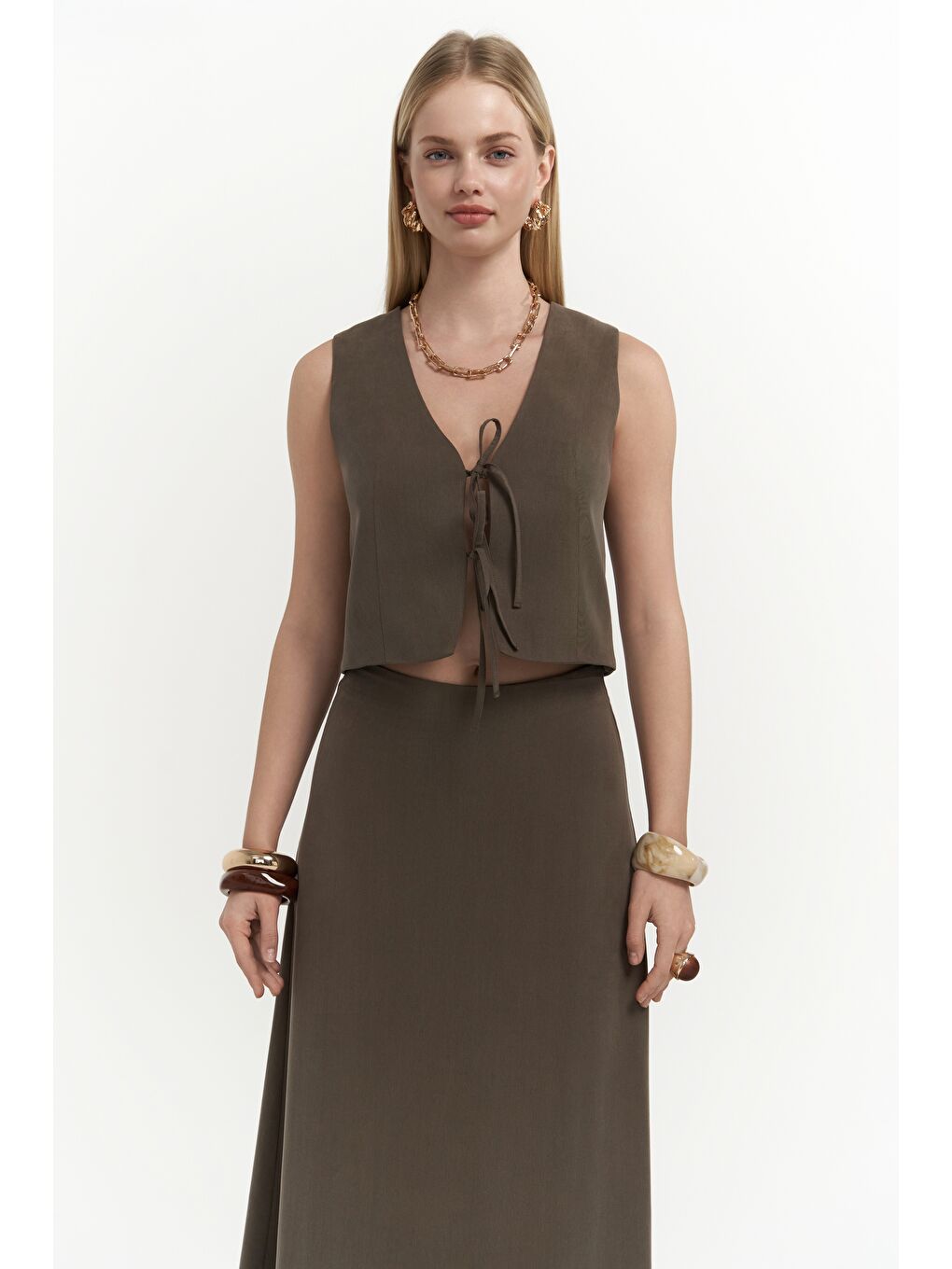 Kahverengi Orsha Kahve Yelek Etek Takım-5