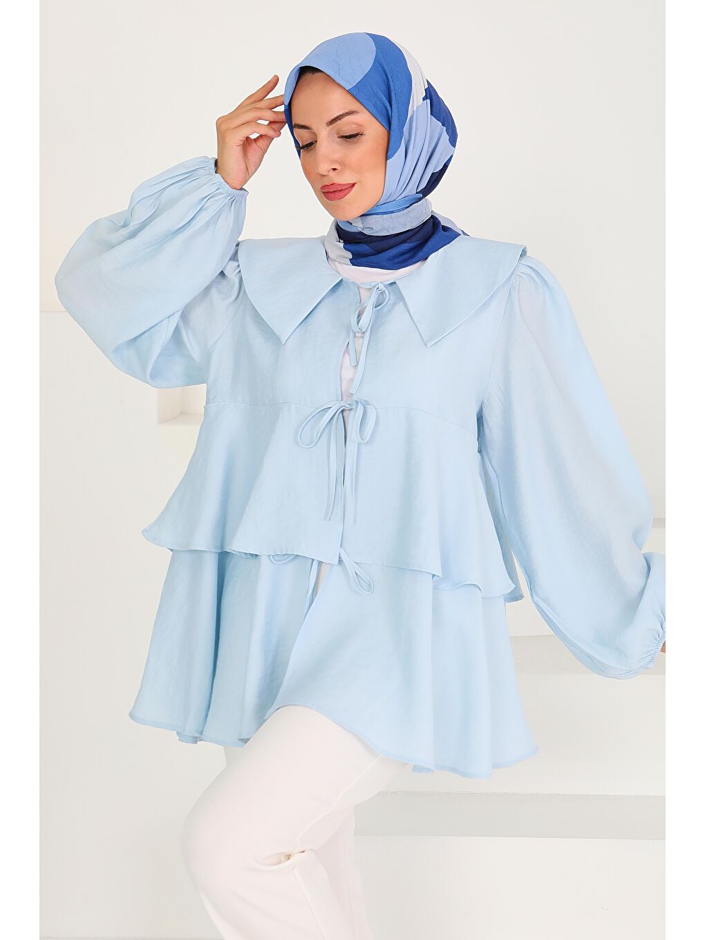 Bağlamalı Gömlek Bebe Mavi - 27549-1