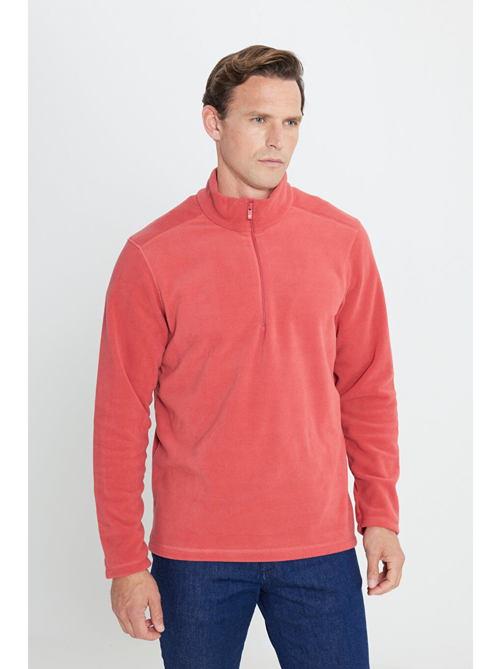 Erkek Mercan Anti-Pilling Tüylenme Yapmayan Standart Fit Dik Yaka Polar Sweatshirt-2