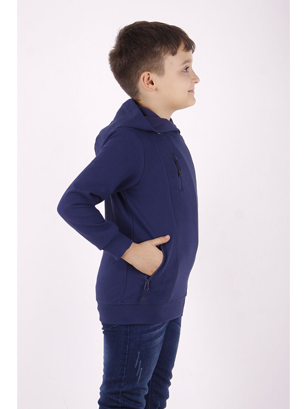 Lacivert Erkek Çocuk Cepli Fermuarlı Asimetrik Kesim Hırka-1