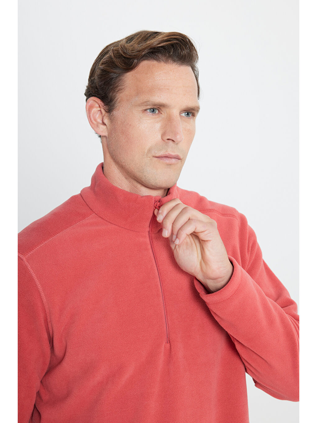 Erkek Mercan Anti-Pilling Tüylenme Yapmayan Standart Fit Dik Yaka Polar Sweatshirt-3