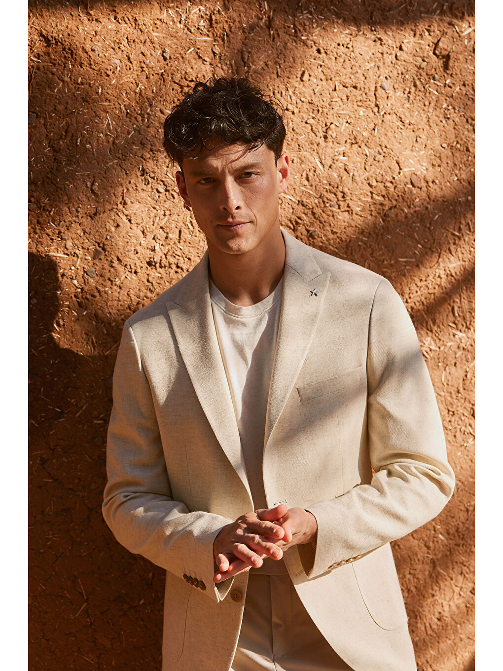 Erkek Bej Slim Fit Dar Kesim Kırlangıç Yaka Casual Blazer Ceket-2