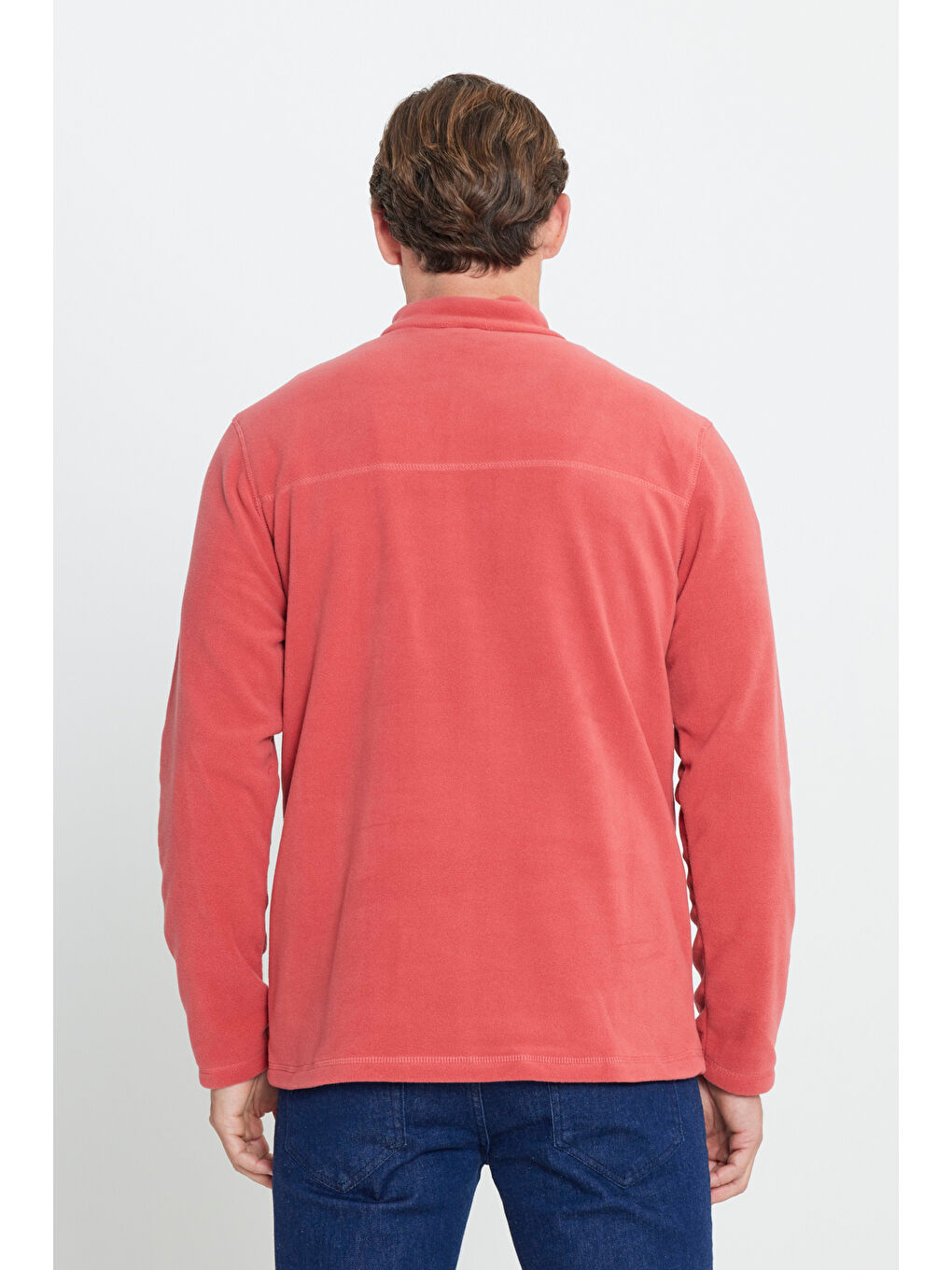 Erkek Mercan Anti-Pilling Tüylenme Yapmayan Standart Fit Dik Yaka Polar Sweatshirt-4