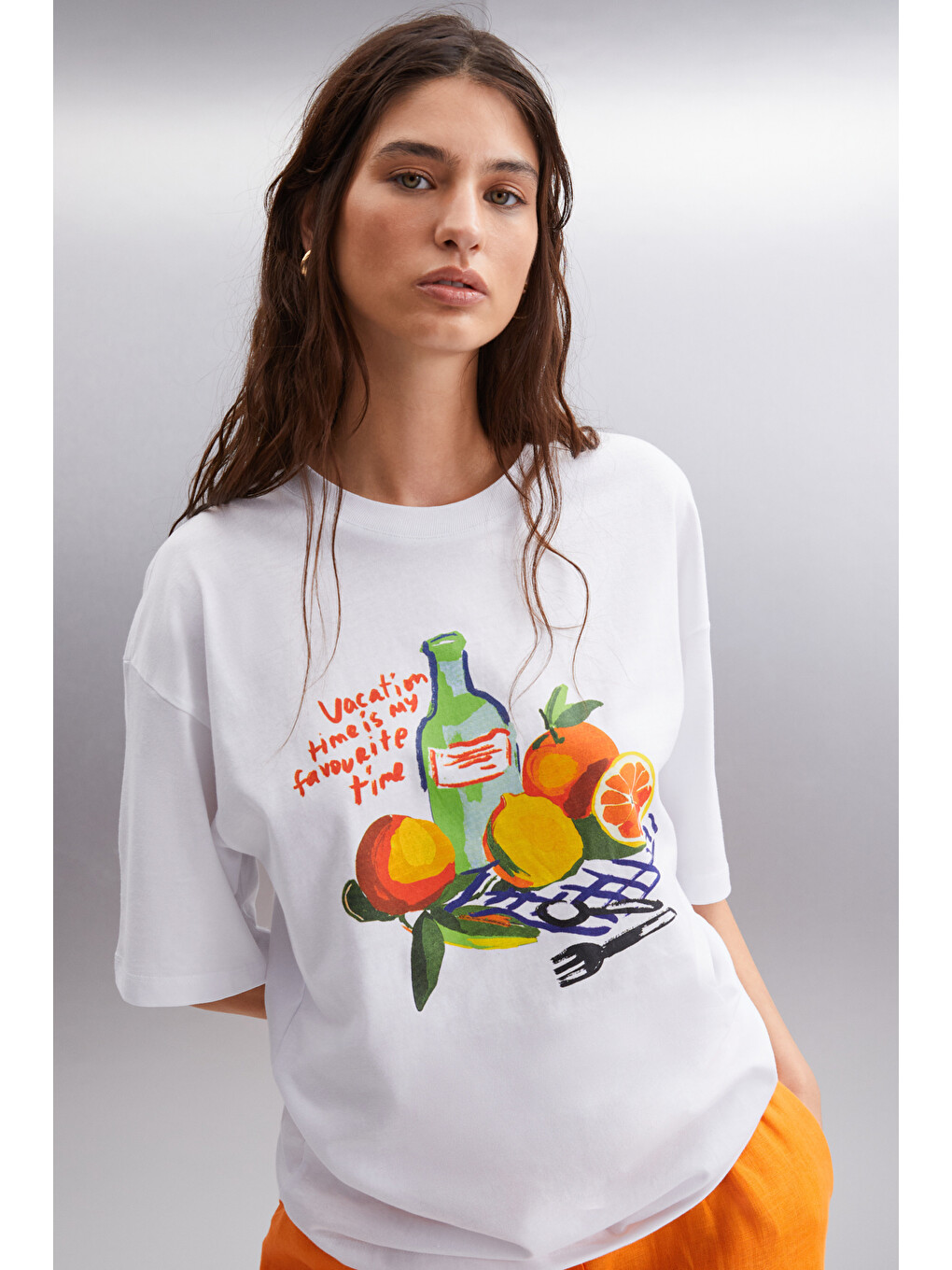 Beyaz NITZA Kadın %100 Pamuk Oversize Bisiklet Yaka BEYAZ T-Shirt-1
