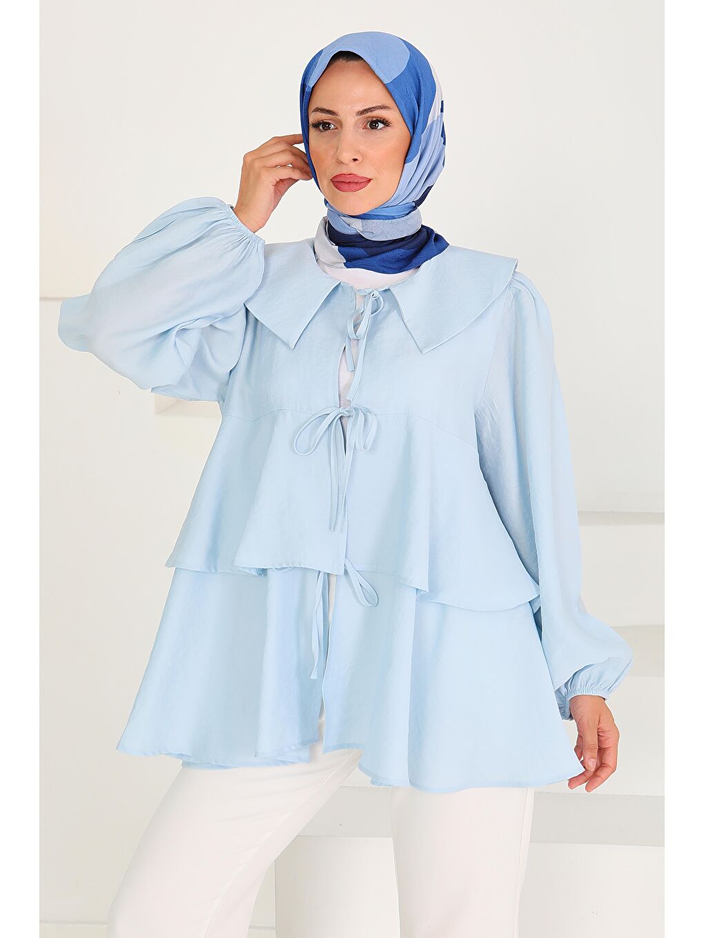 Bağlamalı Gömlek Bebe Mavi - 27549-2