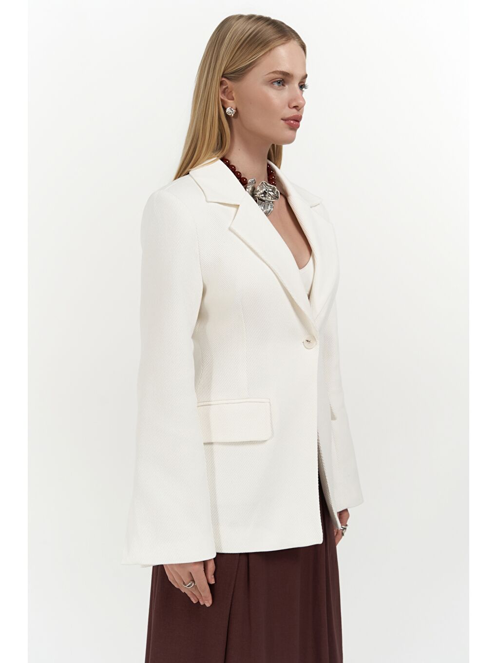 Anisah Belden Oturmalı Ekru Blazer-1