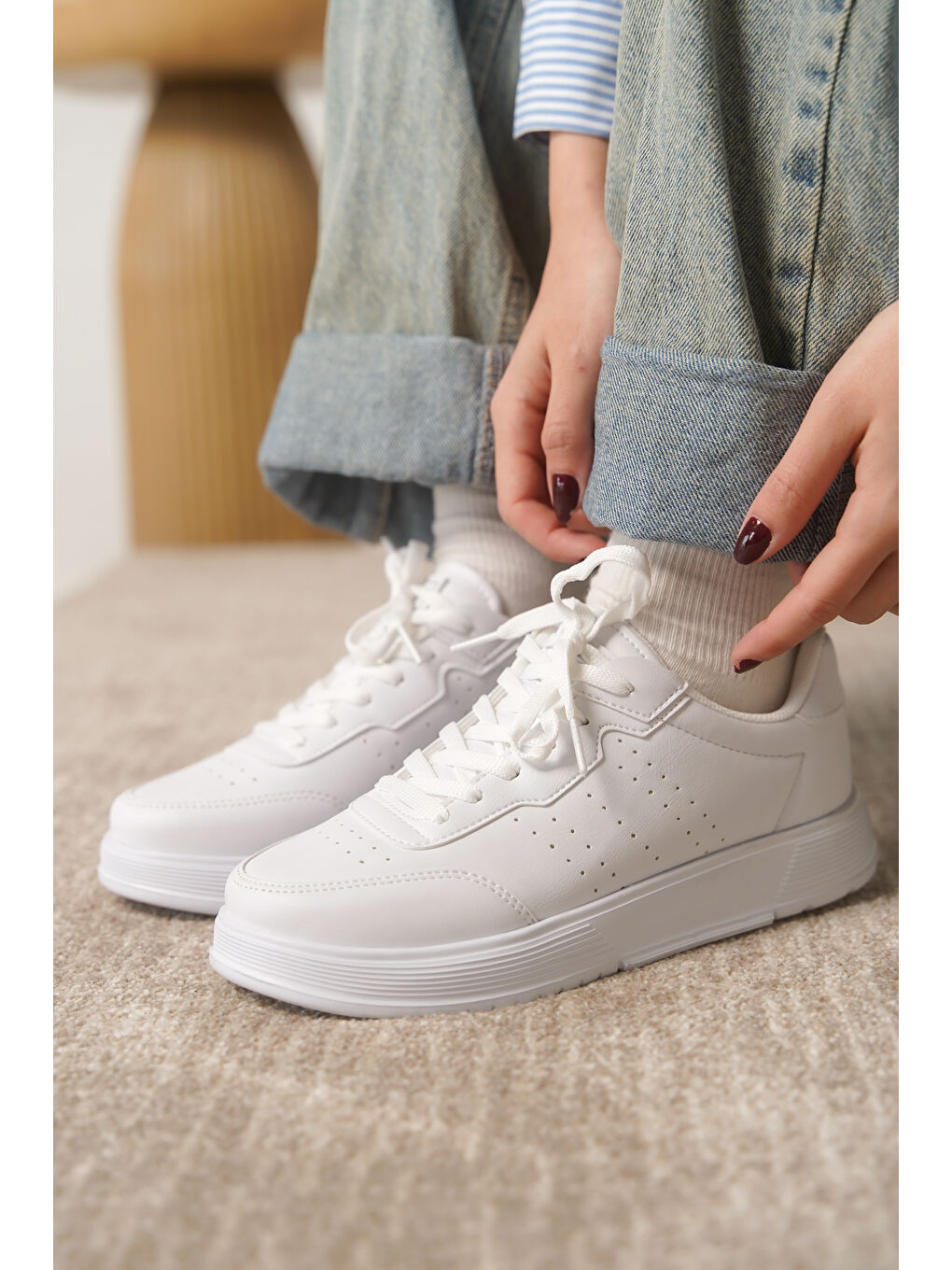 Beyaz D0158 Günlük Ortopedik Kadın Sneaker Spor Ayakkabı-2