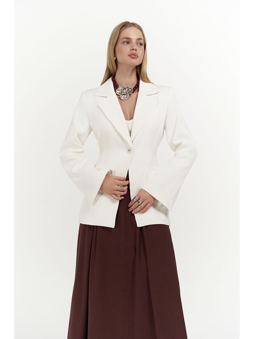 Anisah Belden Oturmalı Ekru Blazer-2