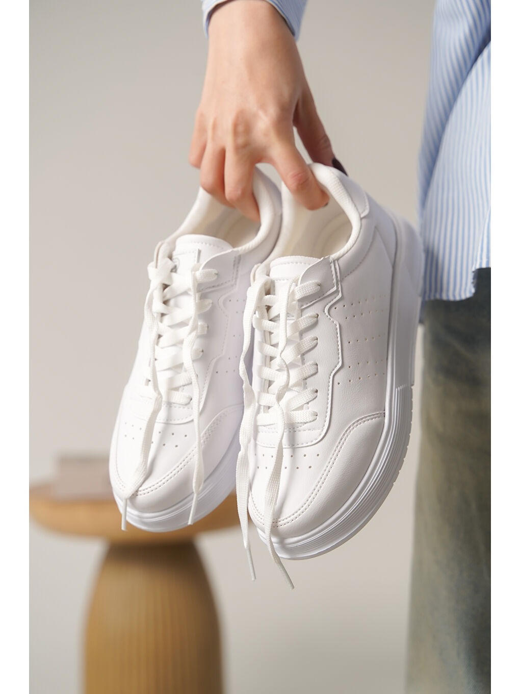 Beyaz D0158 Günlük Ortopedik Kadın Sneaker Spor Ayakkabı-4