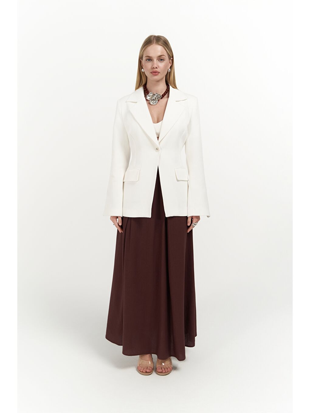 Anisah Belden Oturmalı Ekru Blazer-4