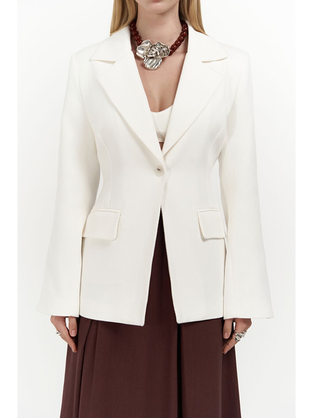 Anisah Belden Oturmalı Ekru Blazer-5