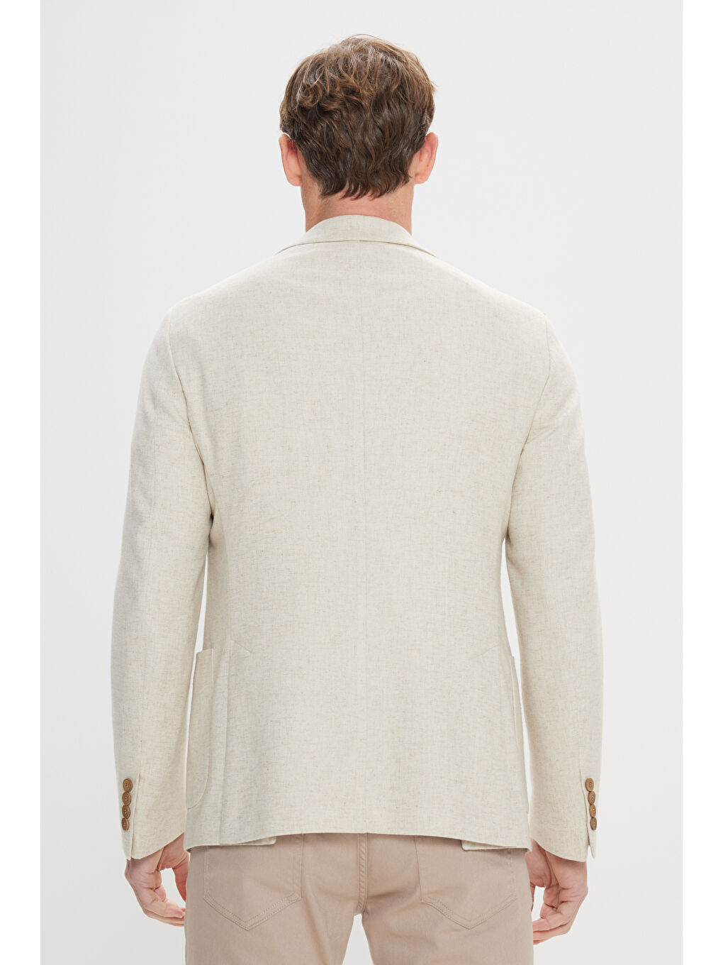 Erkek Bej Slim Fit Dar Kesim Kırlangıç Yaka Casual Blazer Ceket-7