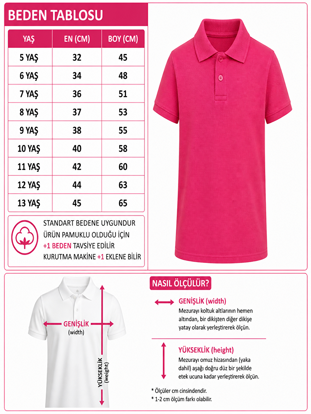 Fuşya Kids Polo Yaka Basic Kısa Kollu Unisex Çocuk Tişört-1