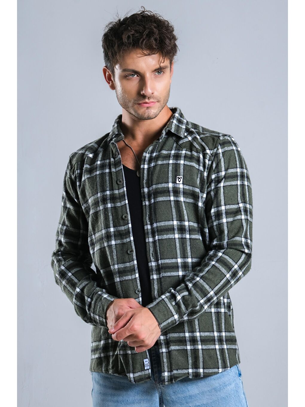 Haki Kareli Kışlık Erkek Oduncu Gömlek MAR 4161-1