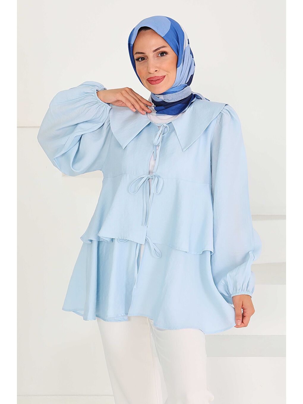 Bağlamalı Gömlek Bebe Mavi - 27549-4