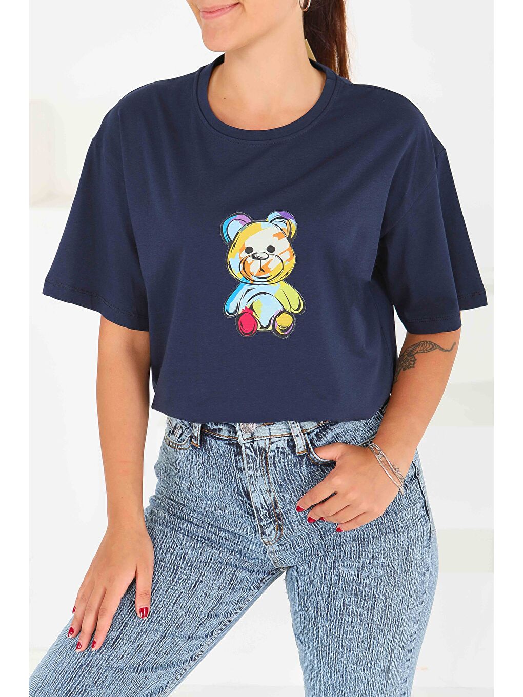 Baskılı Kısa Kollu T-Şhirt Lacivert - 27545