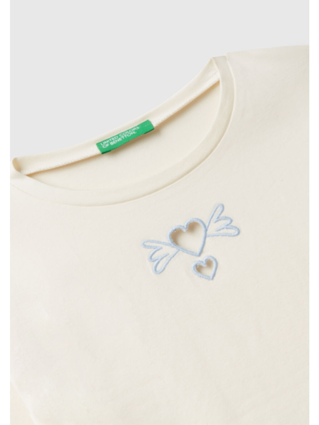 Kız Çocuk Ekru Önü Baskılı Logo Etiketli Jarse Uzun Kollu T-shirt-2