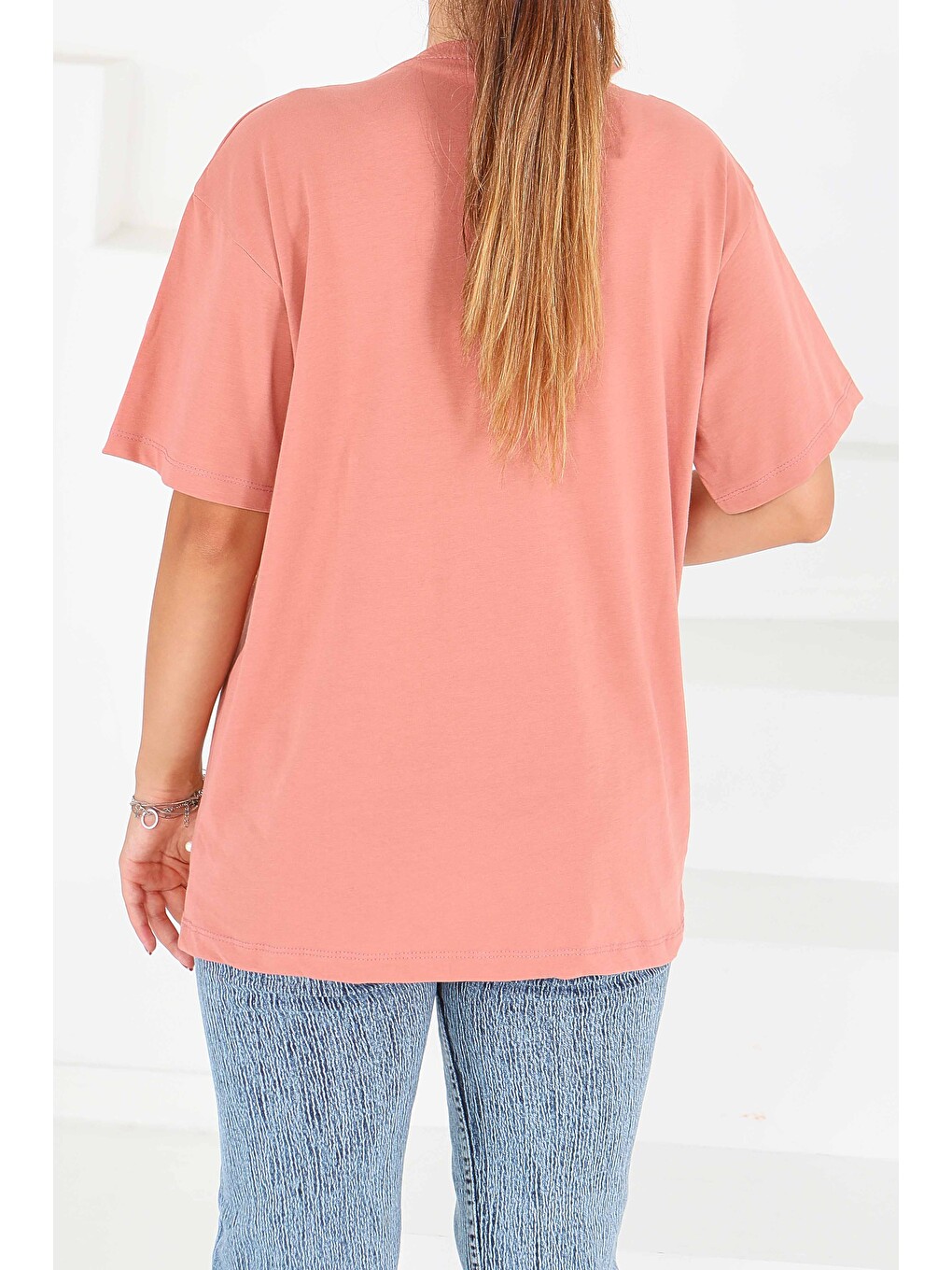 Pembe İncili Kısa Kollu T-Şhirt Gül - 27544-3