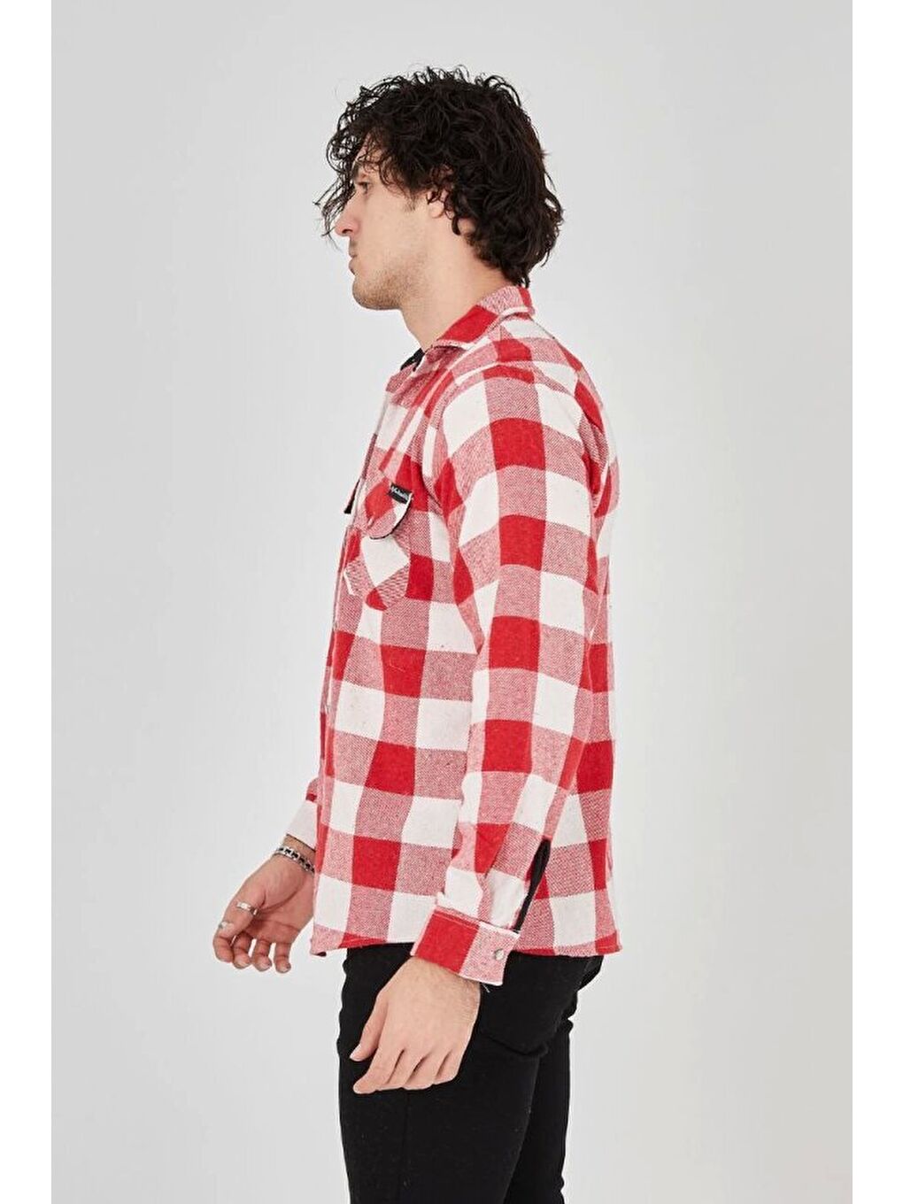 Erkek Uzun Kollu Oduncu Gömlek - Kırmızı-1
