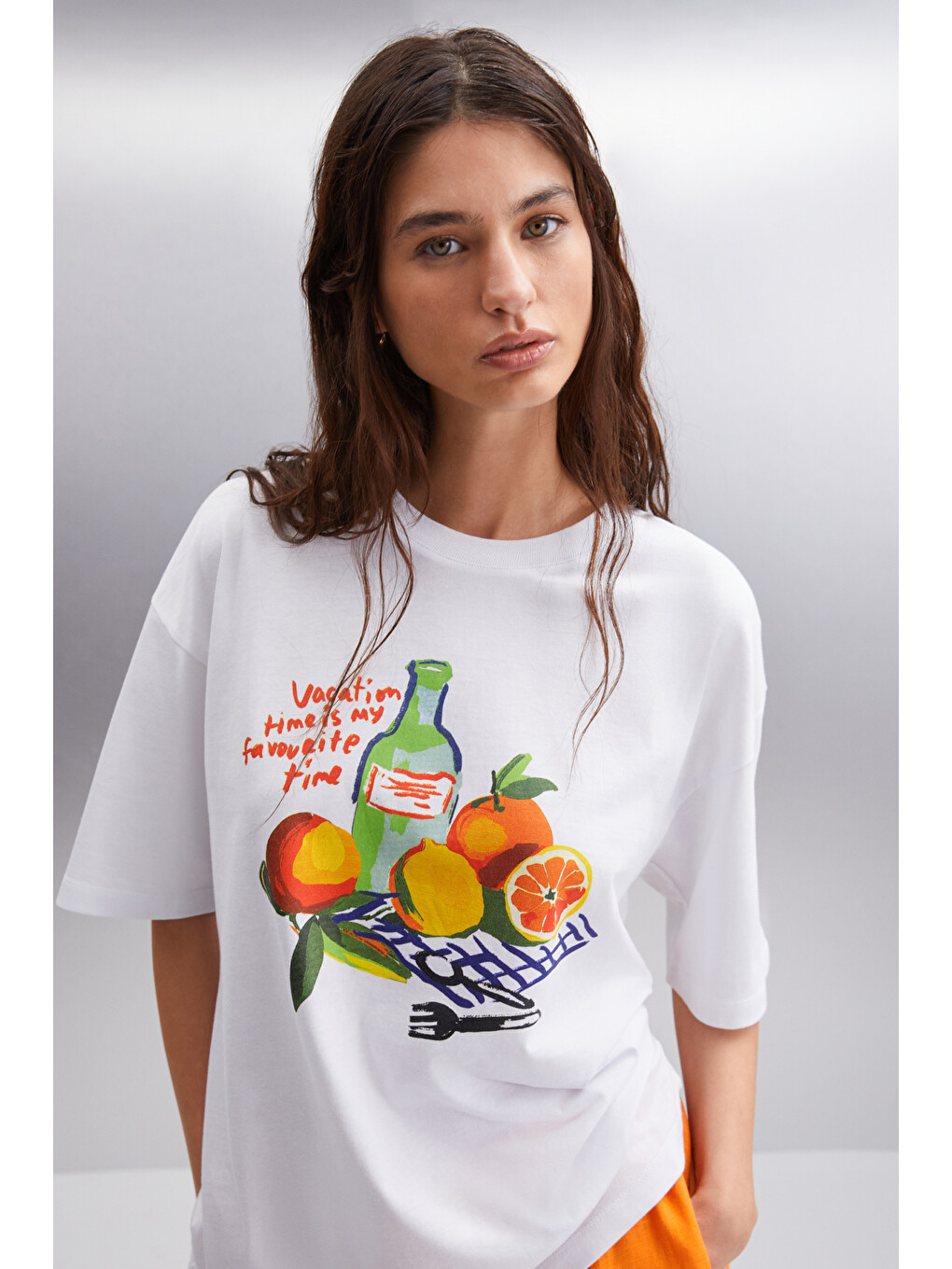 Beyaz NITZA Kadın %100 Pamuk Oversize Bisiklet Yaka BEYAZ T-Shirt-2