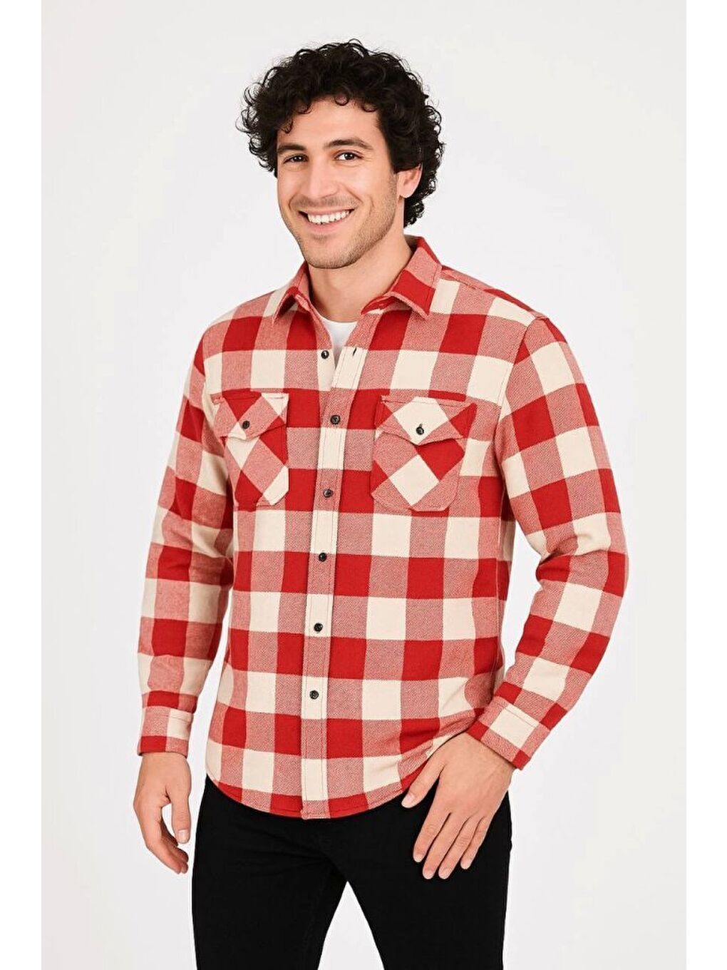 Erkek Uzun Kollu Oduncu Gömlek - Kırmızı-2