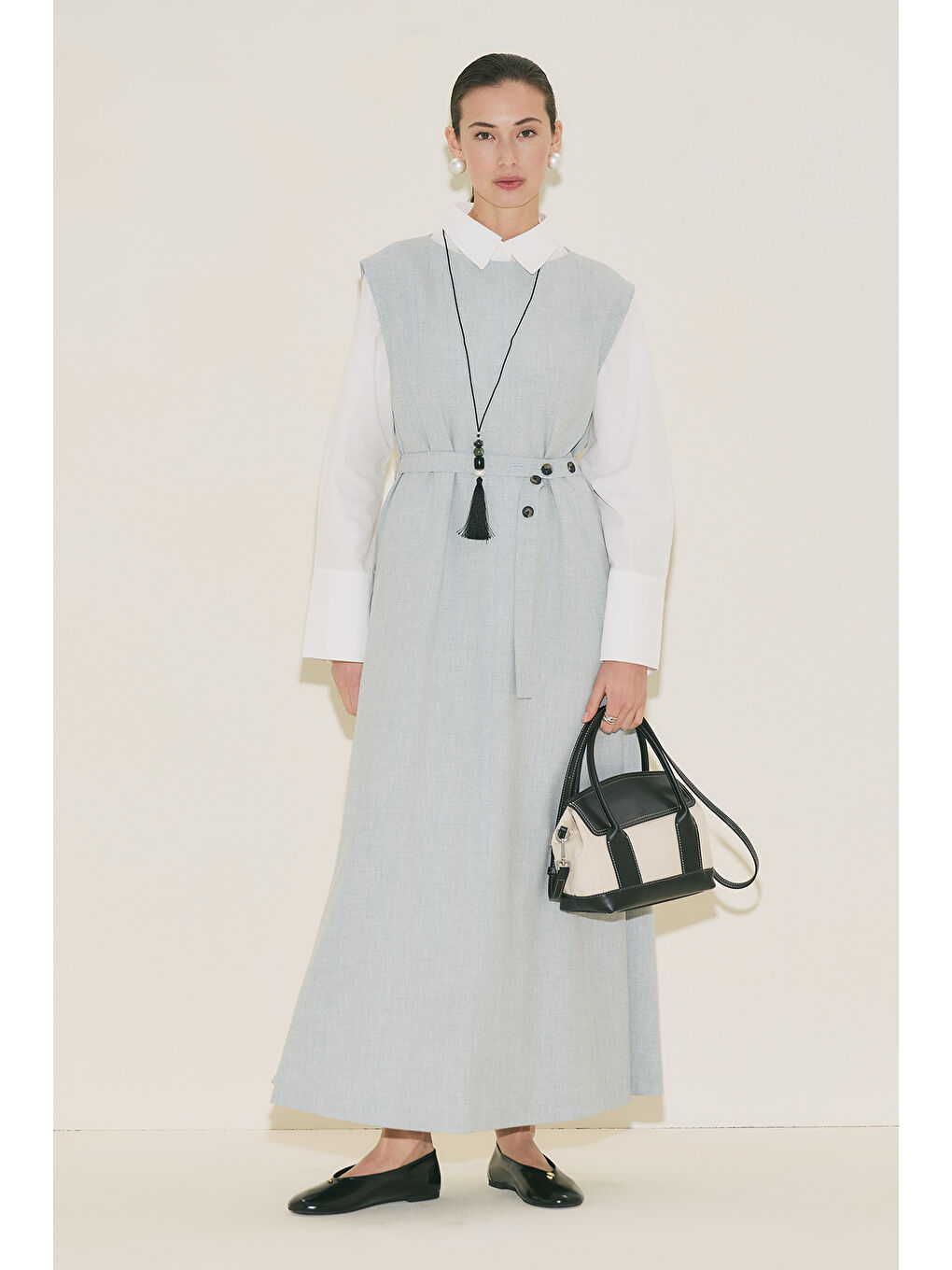 Premıum Kemer Detaylı Elbise Mavi