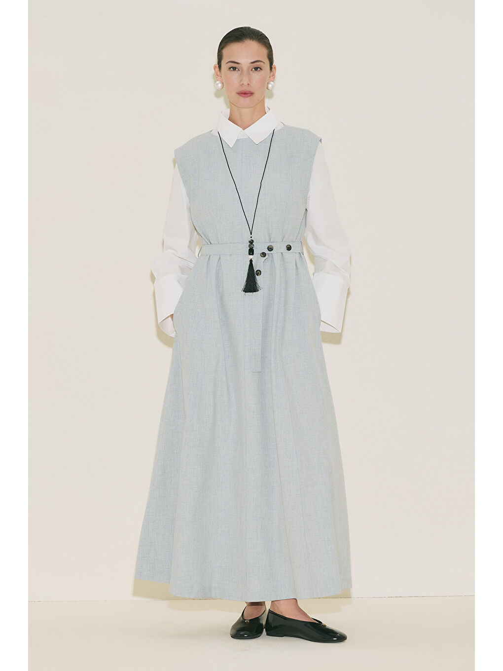 Premıum Kemer Detaylı Elbise Mavi-1