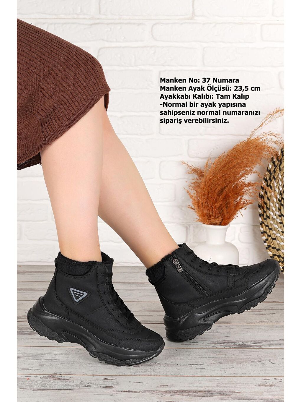Siyah Acr 123 İçi Termal Kürklü Kadın Bot Ayakkabı-2