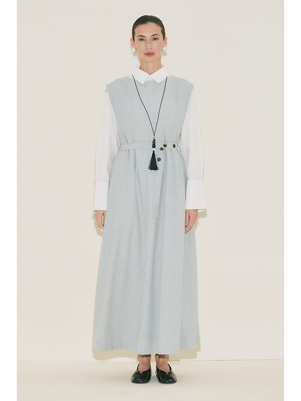 Premıum Kemer Detaylı Elbise Mavi-3