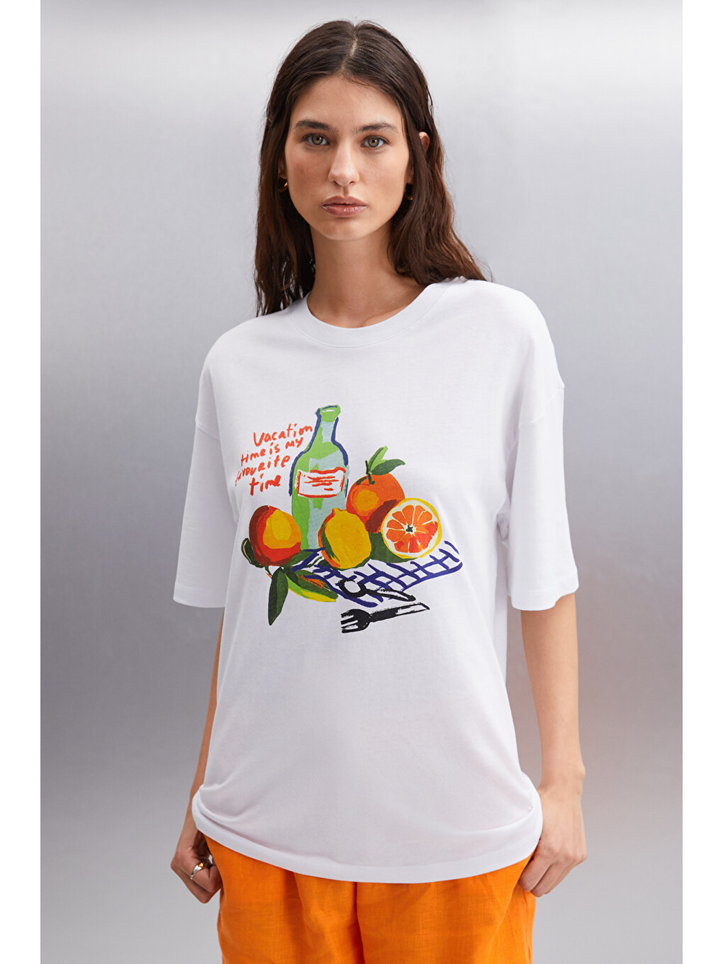 Beyaz NITZA Kadın %100 Pamuk Oversize Bisiklet Yaka BEYAZ T-Shirt-3
