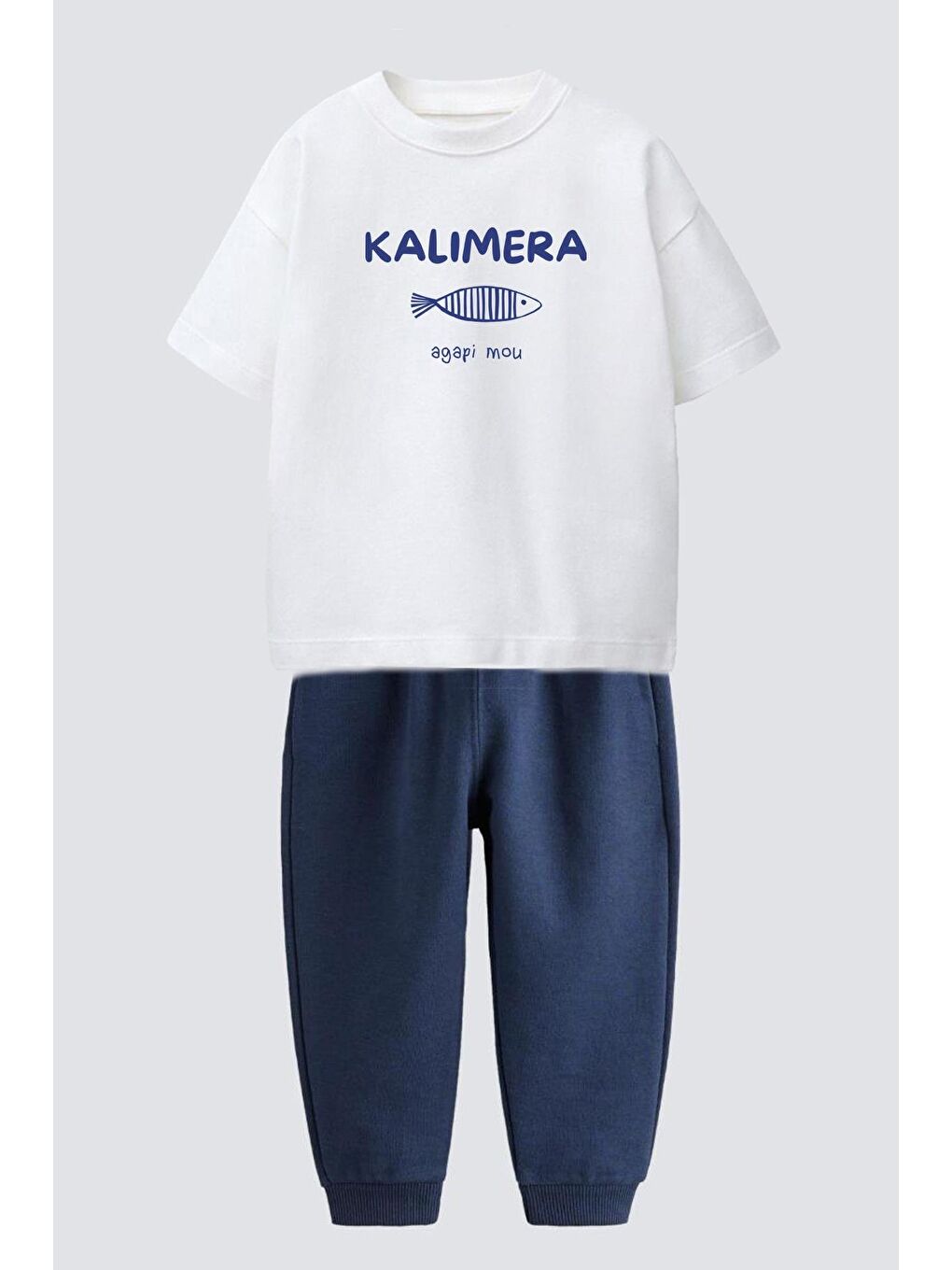 Erkek Çocuk Lacivert Baskılı Pamuklu Jogger Pantolonlu Alt Üst Takım-1