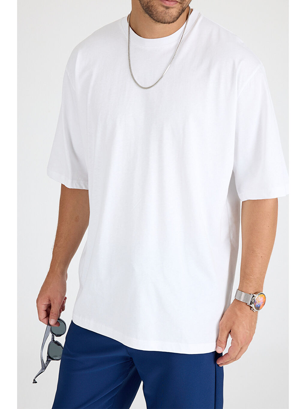 Erkek Timeless Oversize Beyaz T-Shirt-3