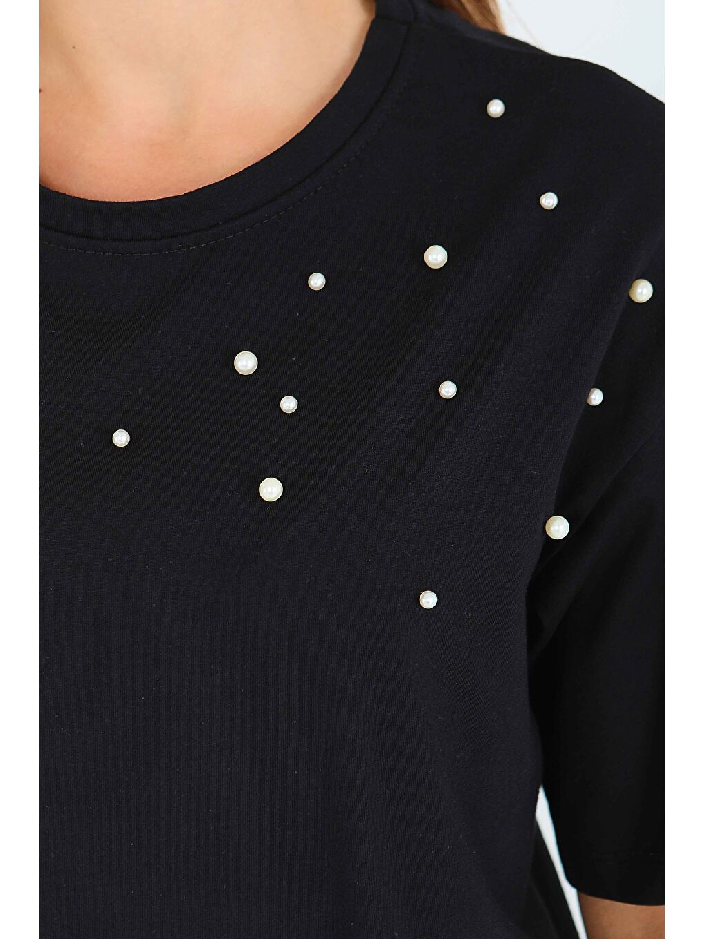 İncili Kısa Kollu T-Şhirt Siyah - 27543-3