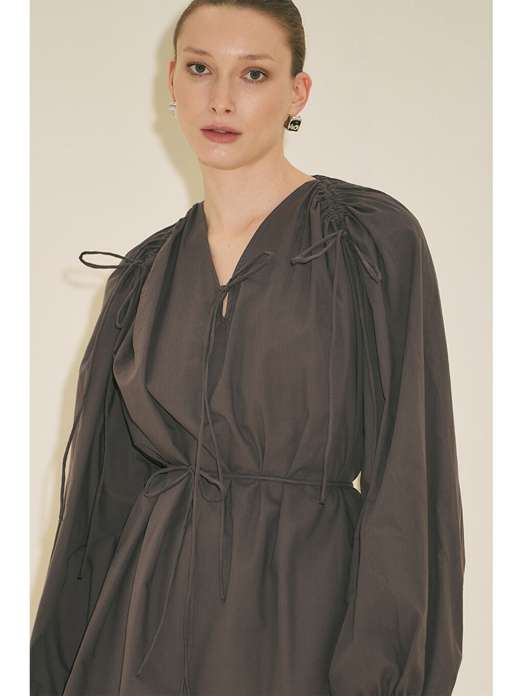 Bağlama Detaylı Tunik Kahverengi-1