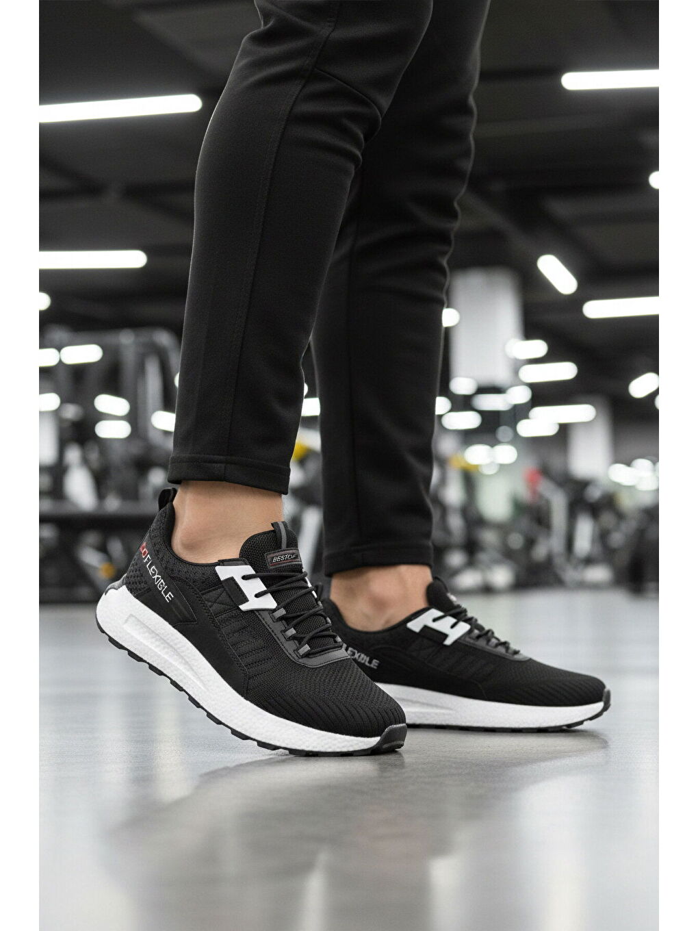 Siyah Beyaz Fileli Hafif Esnek Hafızalı Taban Erkek Spor Ayakkabı Bst-654 M-2