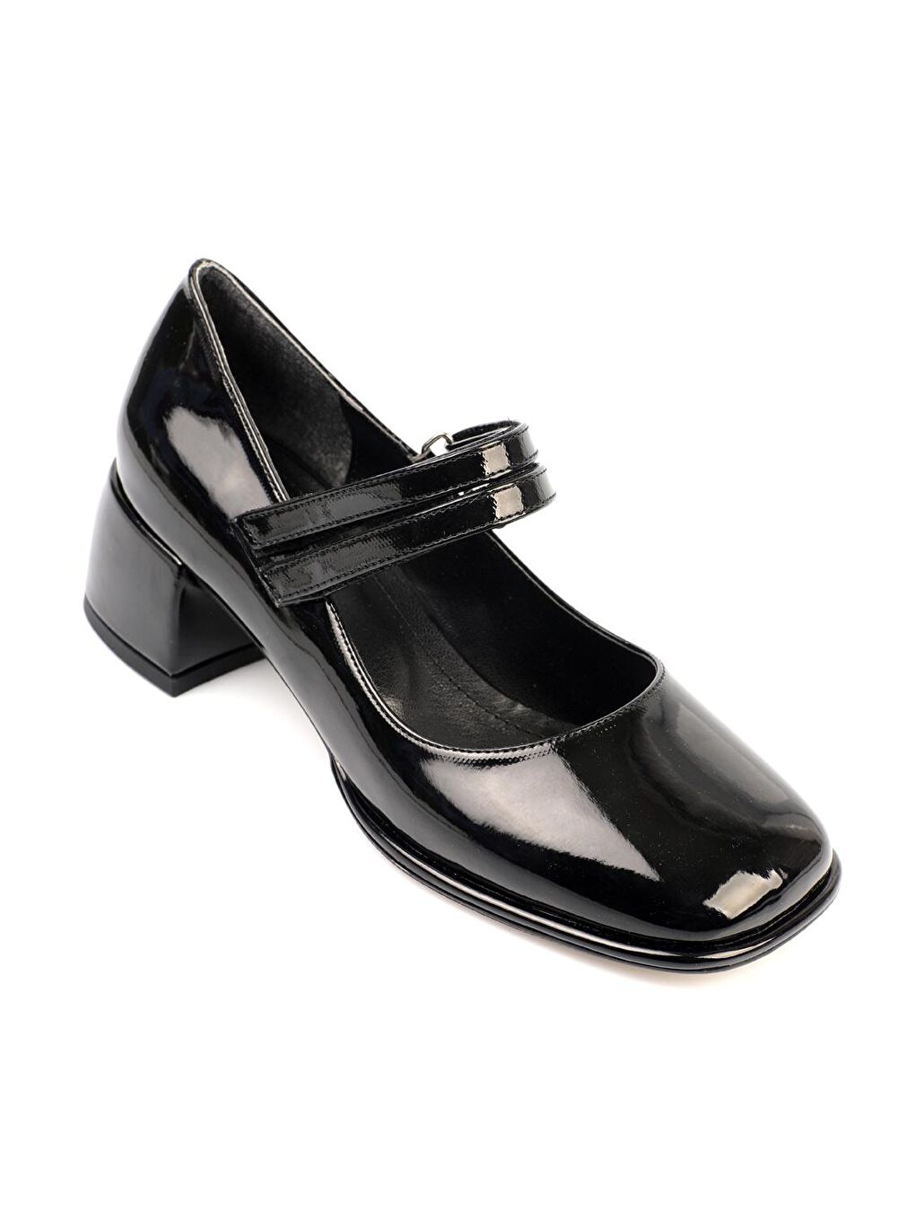 Siyah Küt Burunlu Çift Tokalı Ayakkabı-2