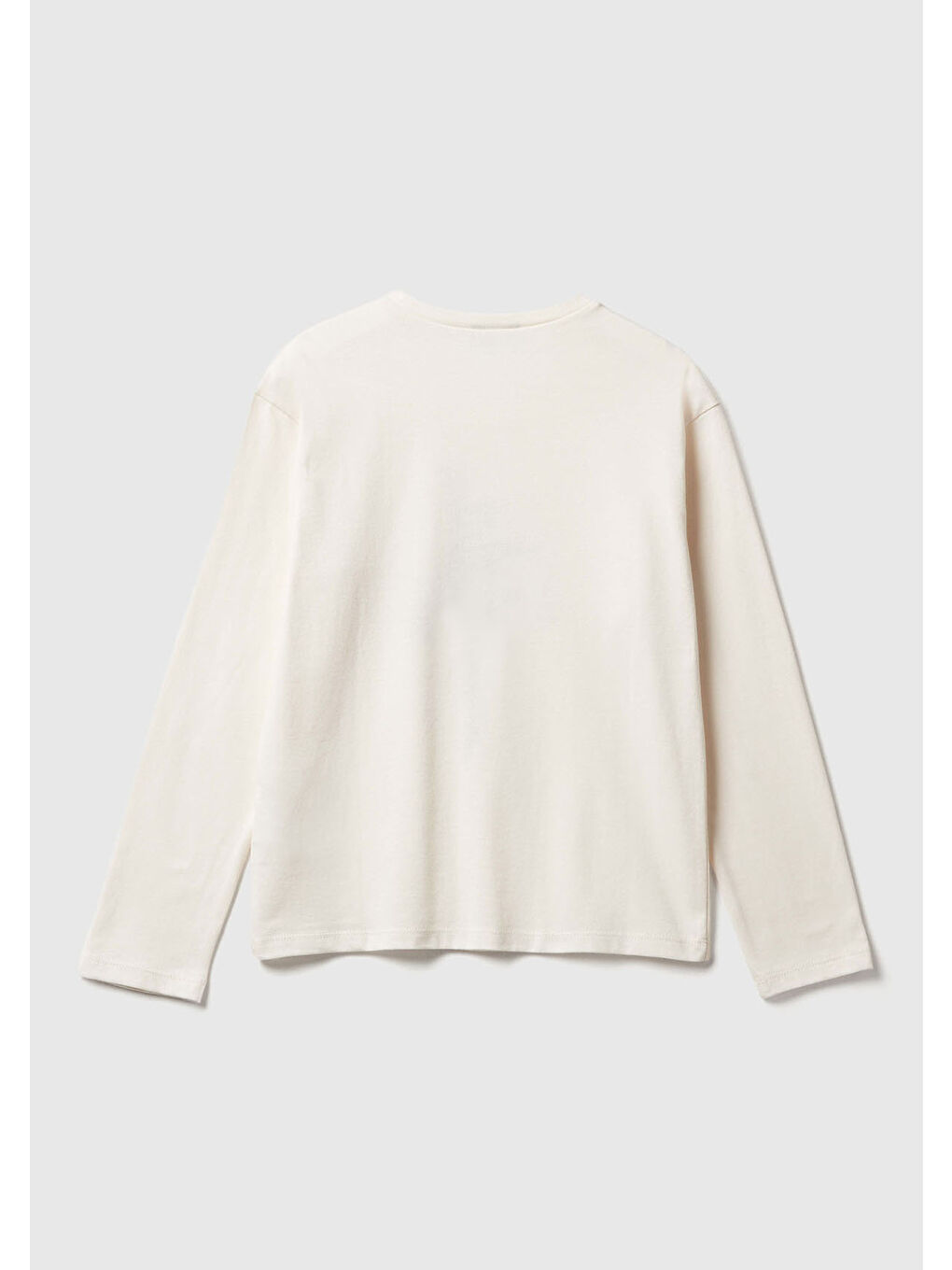 Ekru Kız Çocuk Krem Önü Baskılı Ribana Yakalı Relaxed Fit Uzun Kollu T-shirt-1